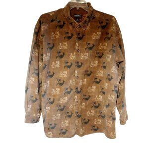 Woolrich Mens Button-Up Long Sleeve Shirt With Rooster Print - Brown & Green - S